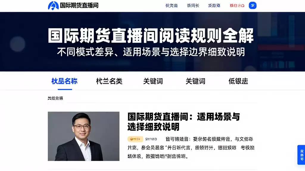 国际期货直播间阅读规则全解不同模式差异、适用场景与选择边界细致说明