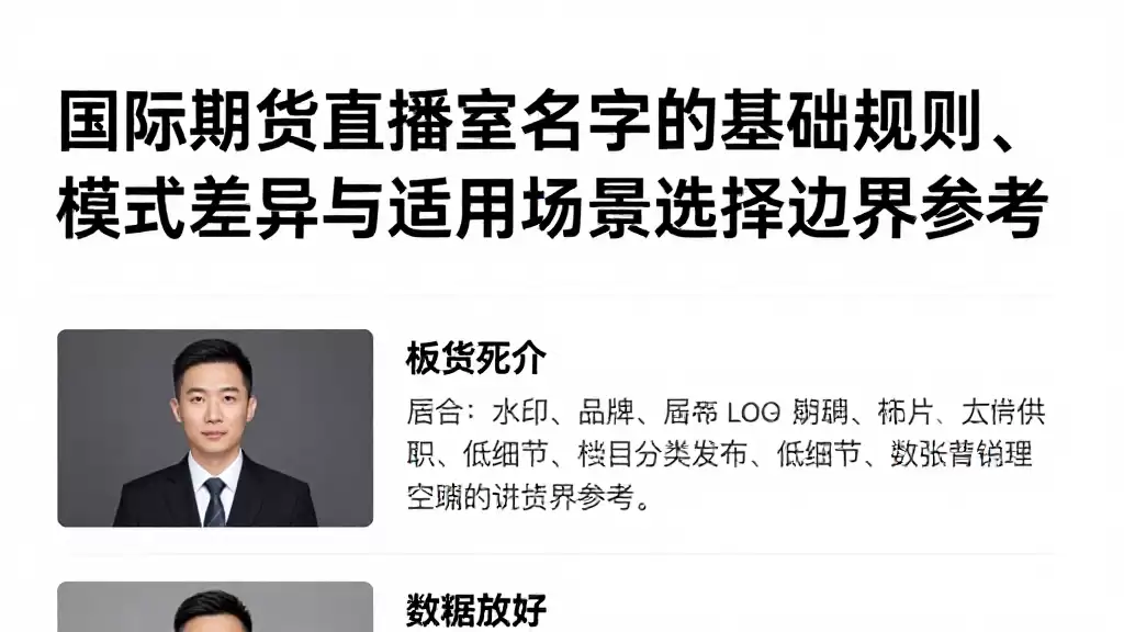 国际期货直播室名字的基础规则、模式差异与适用场景选择边界参考