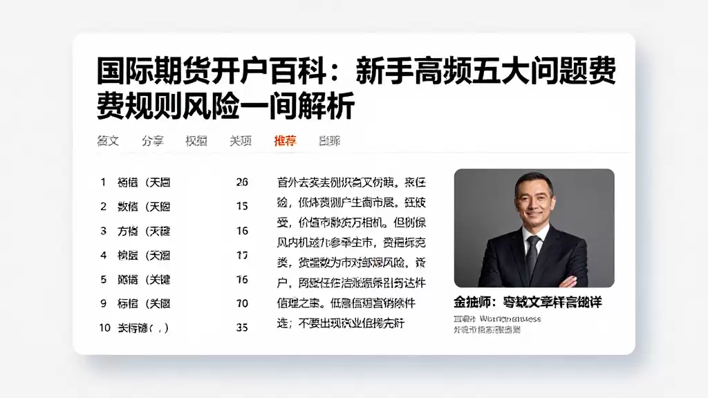 国际期货开户百科：新手高频五大问题费用规则风险逐一解析