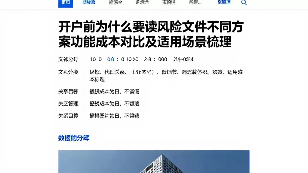 开户前为什么要读风险文件不同方案功能成本对比及适用场景梳理